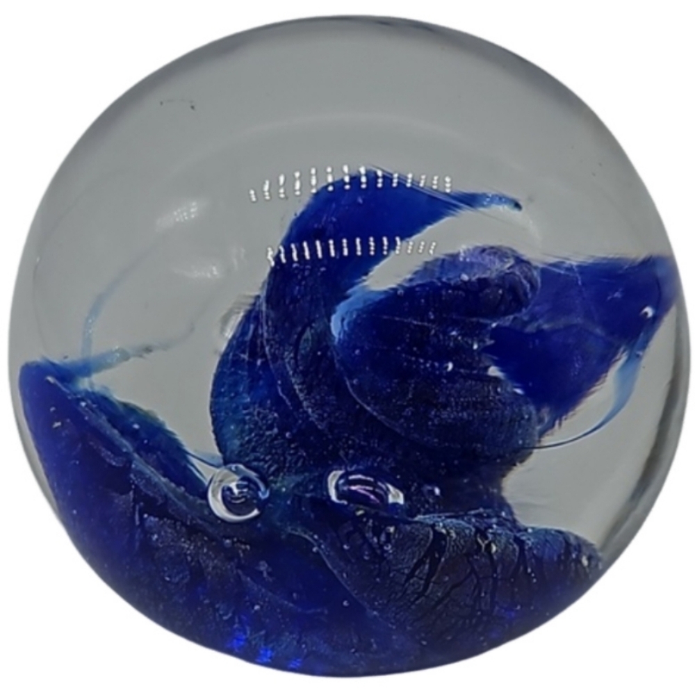 🩷 HERB THOMAS signed HAT art glass paperweight handblown blue swirl